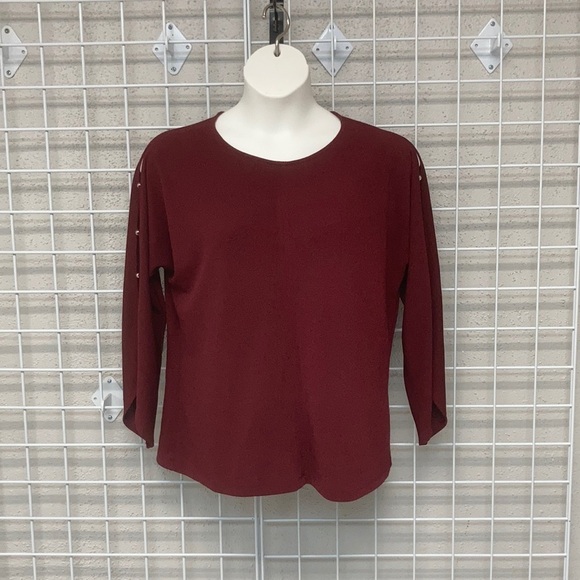 Chico’s Easywear Size 2 (Fits 12/14) Open Long Sleeve Burgundy Blouse - Picture 1 of 4